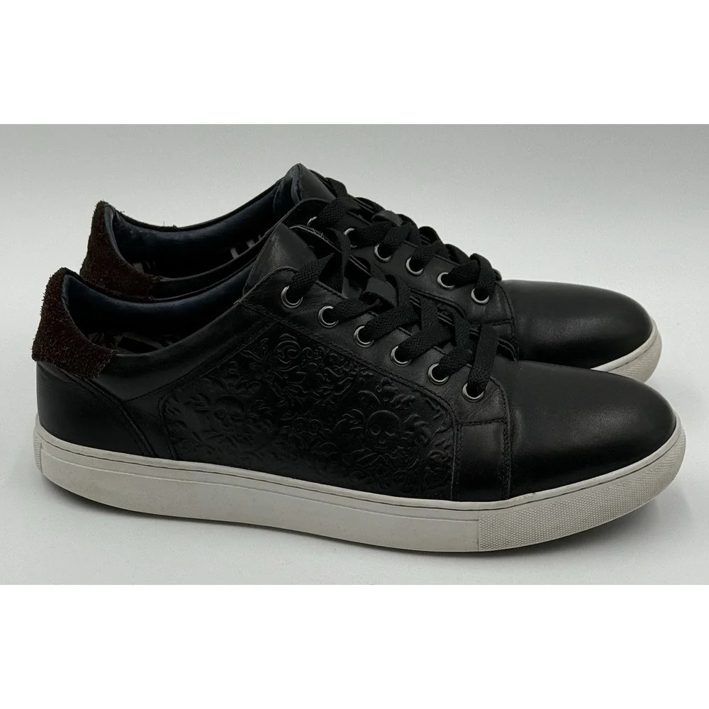 Robert Graham‎ Sneakers Men Sz10 Artfibers Dreamer Sugar Skull Rose Black Brown